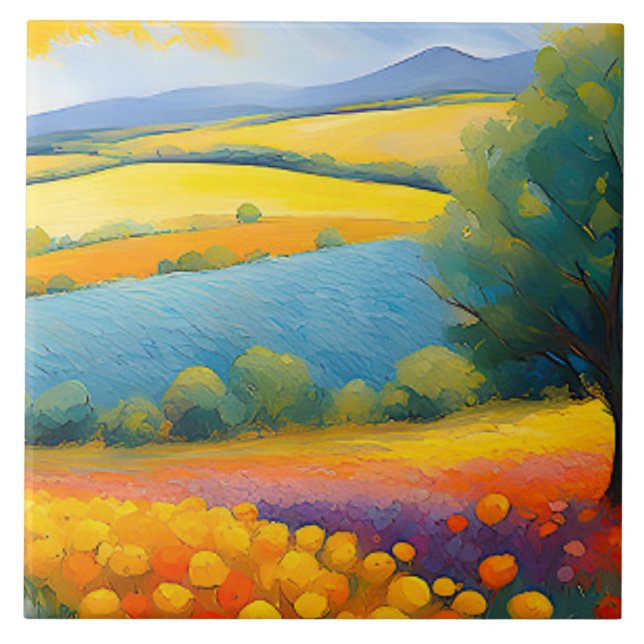 “Fleurs Tranquilles” Wide Landscape Provence Tile (Front)