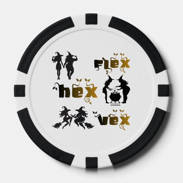 Flex. Hex. Vex. Body Positive & Diverse Witches Poker Chips (Front)