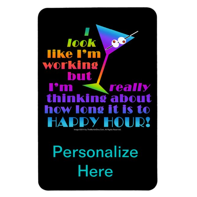 Flexible Cocktail Magnets - How Long to Happy Hour (Vertical)