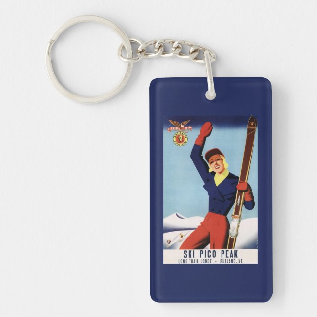 Flexible Flyer Pin-Up Skiing Girl Key Ring (Front)