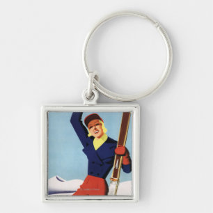Flexible Flyer Pin-Up Skiing Girl Key Ring