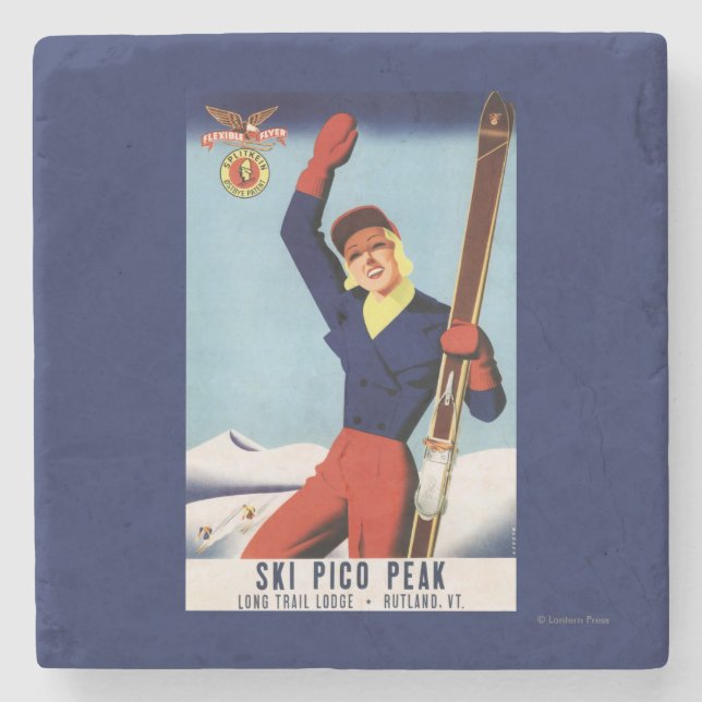 Flexible Flyer Pin-Up Skiing Girl Stone Coaster (Front)