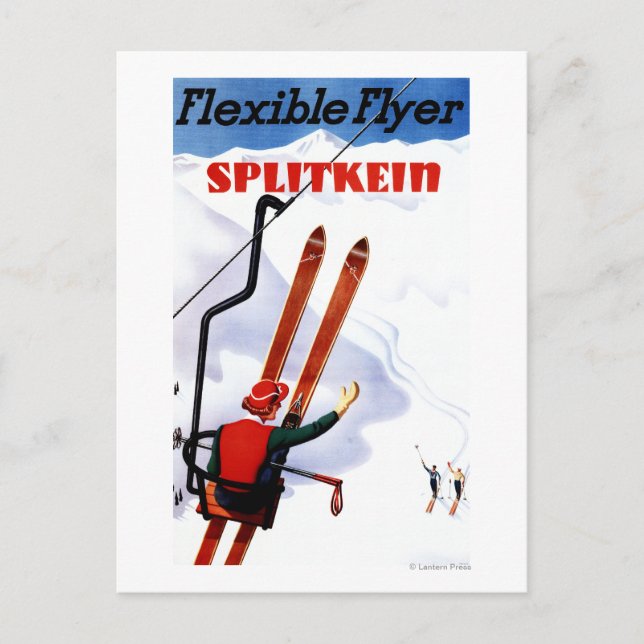 Flexible Flyer Splitkein Wooden Skis Promo Postcard (Front)