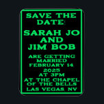 Flexible Photo Magnet<br><div class="desc">Here is a practical and fun way to give your guests a save the date that they will see frequently. Most of these types of magnets go on peoples refrigerators so they are seen frequently. This one is a retro 80's theme with green neon over a black background. #rustic #vintage...</div>