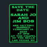 Flexible Photo Magnet<br><div class="desc">Here is a practical and fun way to give your guests a save the date that they will see frequently. Most of these types of magnets go on peoples refrigerators so they are seen frequently. This one is a retro 80's theme with green neon over a black background. #rustic #vintage...</div>