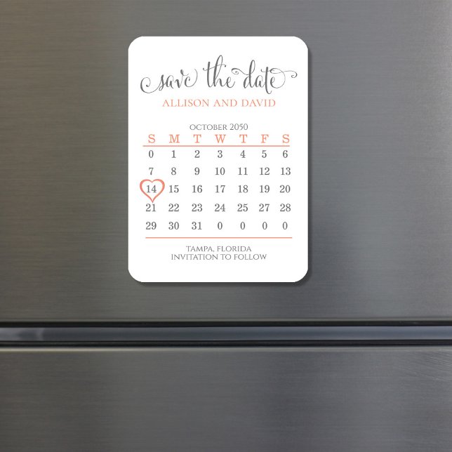 Flexible Photo Magnet (Peach and grey Wedding save the date calendar magnet.)