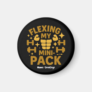Flexing My Mini-Pack Funny Fitness Brown Gold Magnet