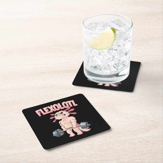 Flexolotl Axolotl Square Paper Coaster (Insitu)