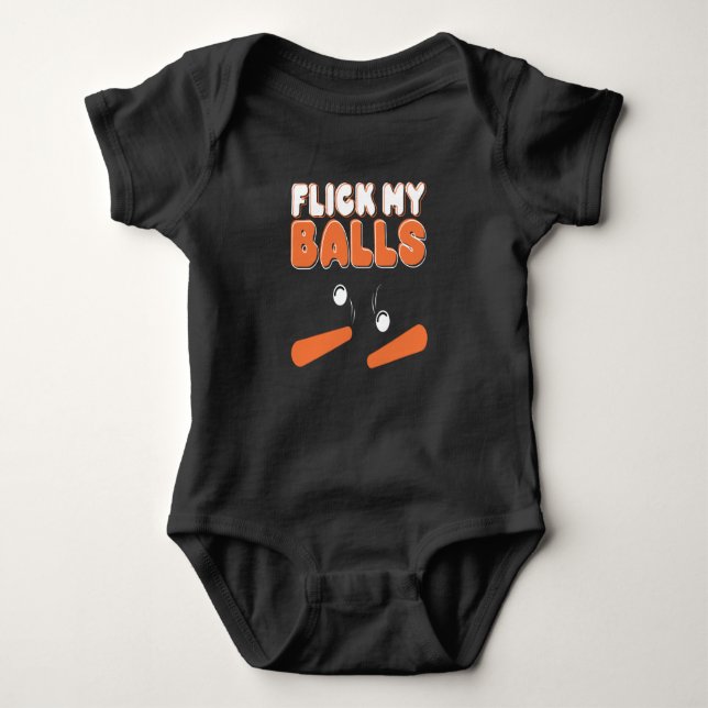 Flick My Balls Pinball Arcade Retro Baby Bodysuit (Front)