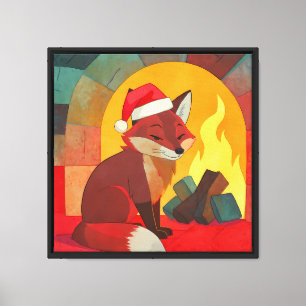 Flicker the Fox Christmas Fireplace Canvas Print