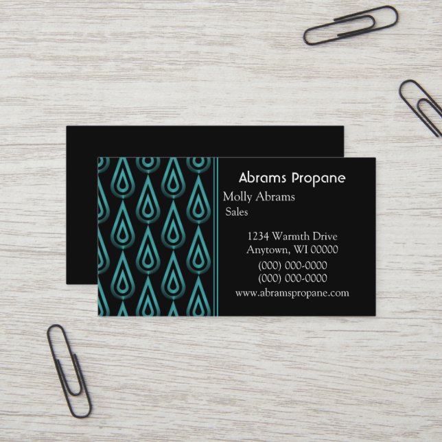 Flickering Flames Business Card, Teal Card (Front/Back In Situ)