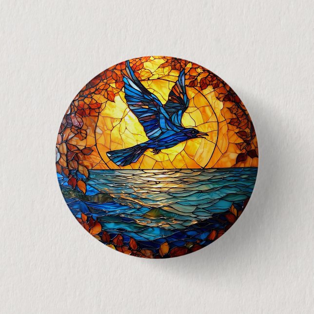 Flier Bird Over Sunset Ocean 3 Cm Round Badge (Front)
