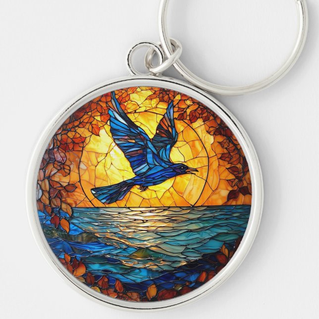 Flier Bird Over Sunset Ocean Key Ring (Front)