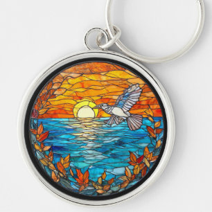 Flier Bird Over Sunset Ocean Key Ring