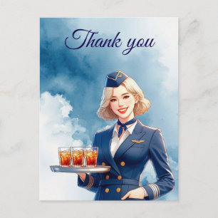 Flight attendance Air Hostess serving drinks Postcard