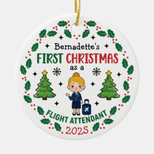 Flight Attendant First Christmas Personalized Ceramic Tree Decoration