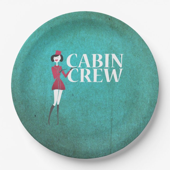 Flight Attendant with Cabin Crew Typography Paper Plate (Front)
