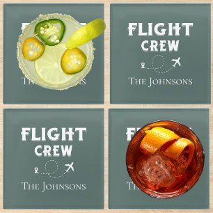 Flight Crew Aeroplane Fly Smokey Jade Personalised Glass Coaster