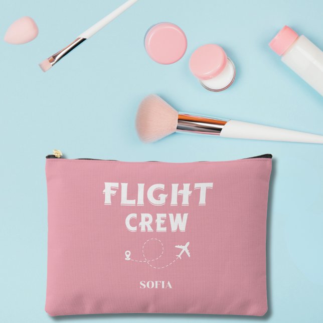 Flight Crew Pink and White Bachelorette Wedding Accessory Pouch (Creator Uploaded)