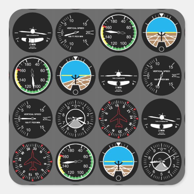 Flight Instruments Square Sticker (Front)