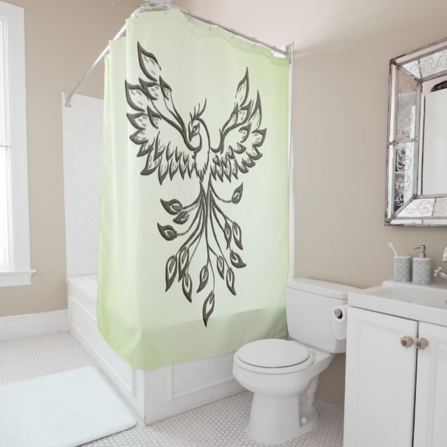Flight of A Phoenix Green Shower Curtain (In Situ)