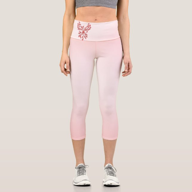 Flight of A Phoenix Red on Pink Capri Leggings (Front)