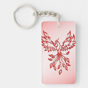 Flight of A Phoenix Red on Pink Key Ring