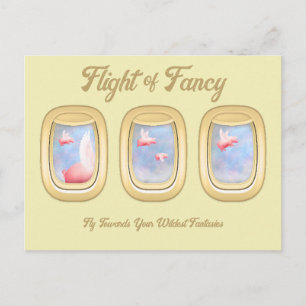 Flight of Fancy-Pigs Flying Past Airplane Window P Postcard