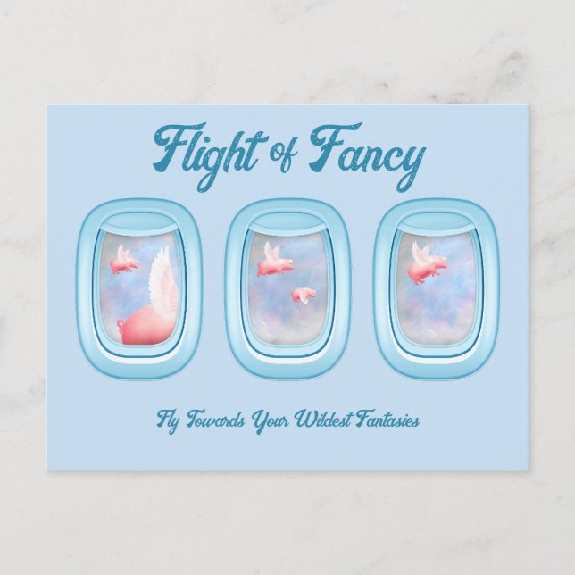Flight of Fancy-Pigs Flying Past Airplane Window P Postcard (Front)