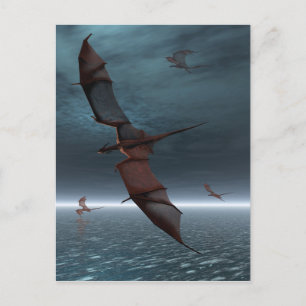 Flight of Red Dragons over the Sea Postcard