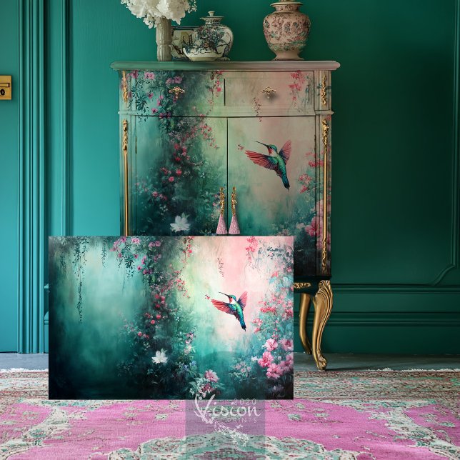 Flight of the Hummingbird Floral Garden Tissue Paper (Flight of the Hummingbird Ethereal Floral Garden Teal & Pink Decoupage Tissue Paper)