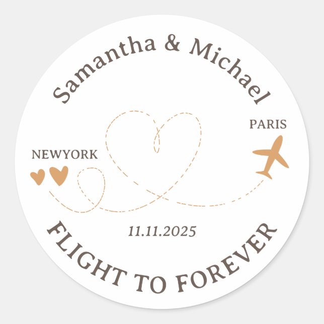 Flight Plane Travelling theme Wedding Classic Round Sticker (Front)