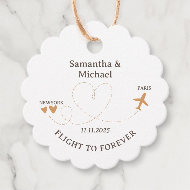 Flight Plane Travelling Wedding Favour Tags (Front)