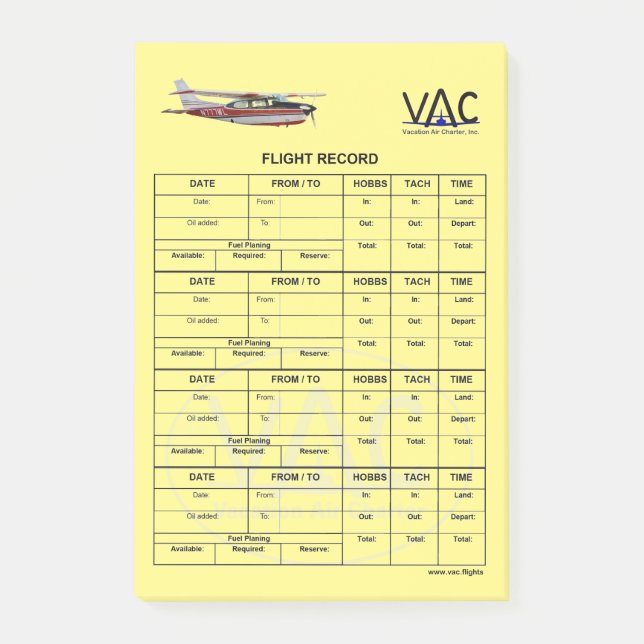 Flight Record N777WL Post-it® Notes 4 x 6 (Front)