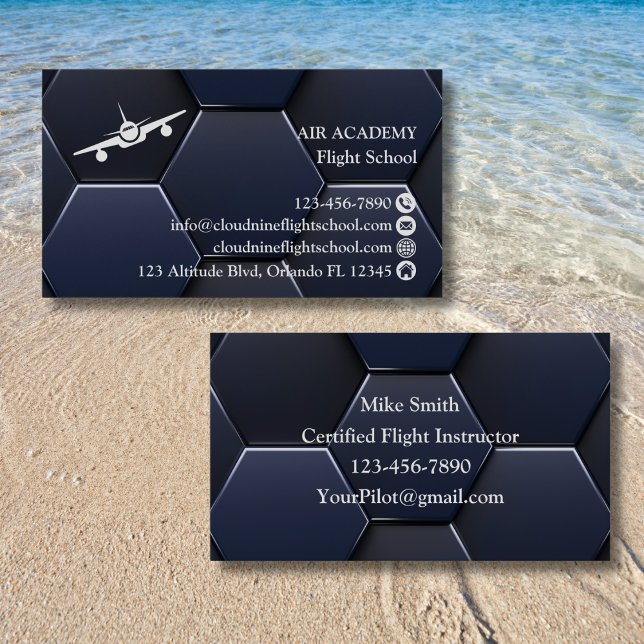 Flight Training Professional Modern Blue & White  Business Card (Creator Uploaded)