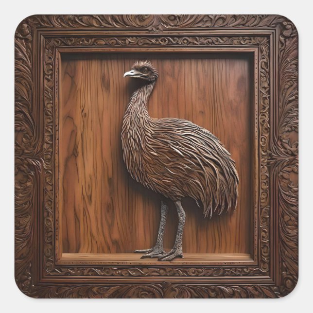Flightless Wonders: Australian Emu Wood Print, Square Sticker (Front)