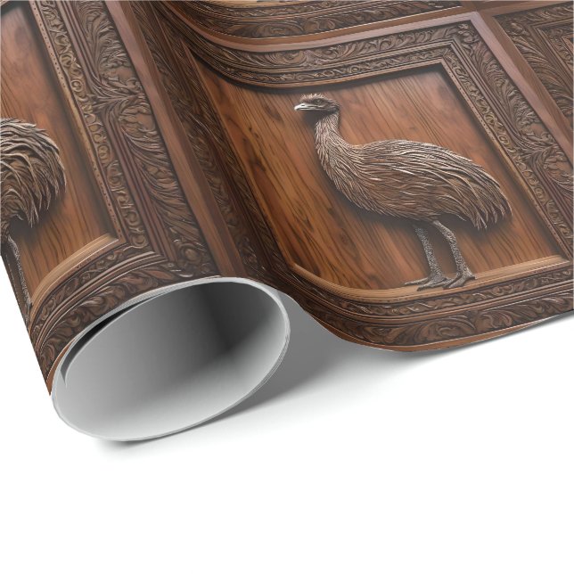 Flightless Wonders: Australian Emu Wood Print, Wrapping Paper (Roll Corner)