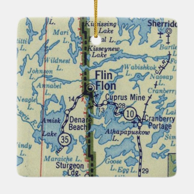 Flin Flon Manitoba Vintage Map Ceramic Ornament (Back)