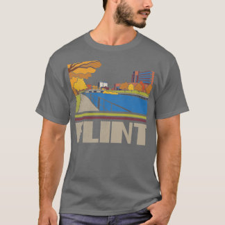 Flint City Vintage Traveller Gift Skyline Silhouet T-Shirt