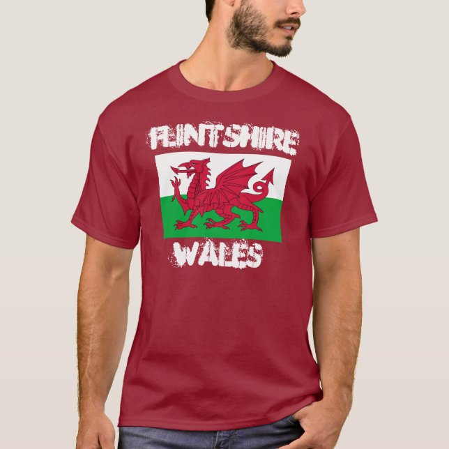 Flintshire, Wales with Welsh flag T-Shirt (Front)