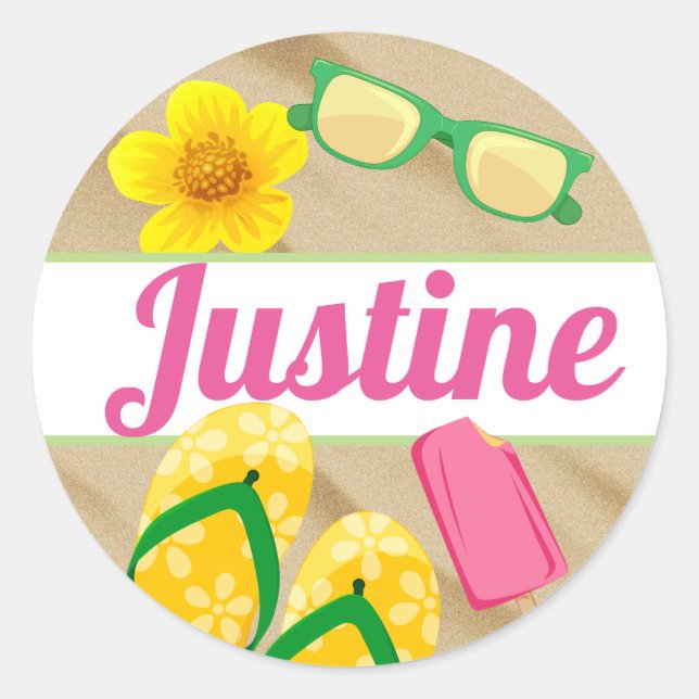 Flip Flop & Beach Fun | Luau Party Favour Stickers (Front)