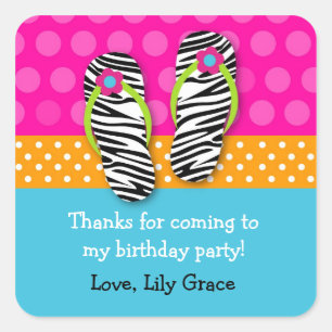 Flip Flop Birthday Party Favour Stickers Label