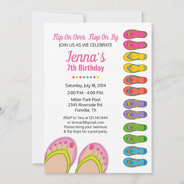 Flip Flop Birthday Party Invitation Pool Party (Front)