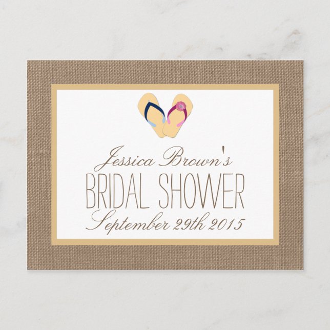 Flip-Flop Burlap Beach Bridal Shower Recipe Card (Front)