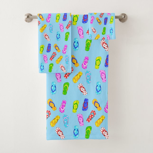 Flip Flop Pattern Blue Bath Towel Set (Insitu)