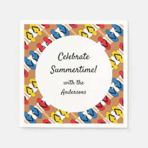 Flip Flop Primary Stripe Personalised Summer Party Napkin
