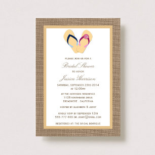 Flip-Flop Sand Beach Burlap Bridal Shower Invites