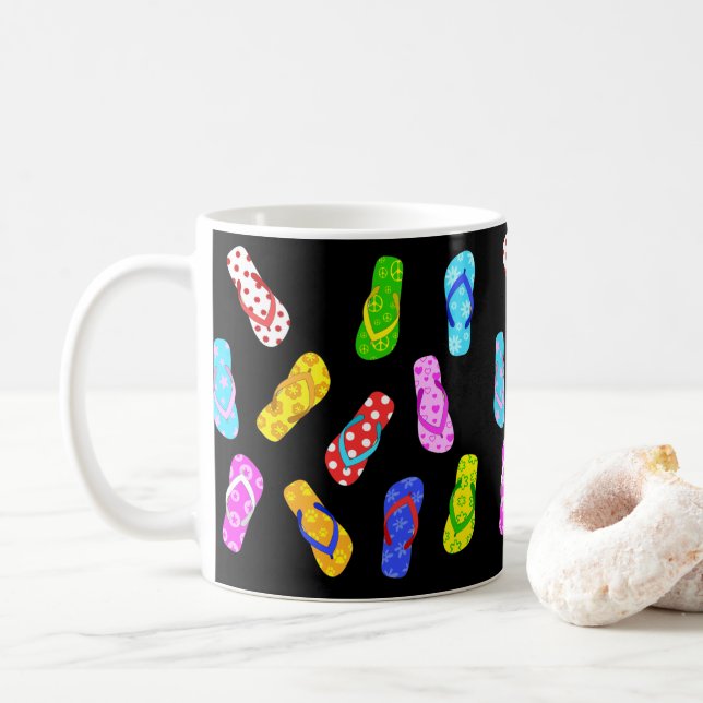 Flip Flop Sandals Pattern Black Coffee Mug (With Donut)