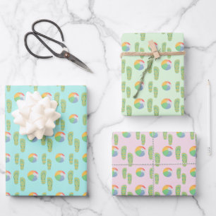 Flip Flops and Beach Balls Multi Colour Wrapping Paper Sheet
