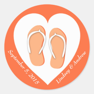 Flip Flops and Heart Orange Classic Round Sticker